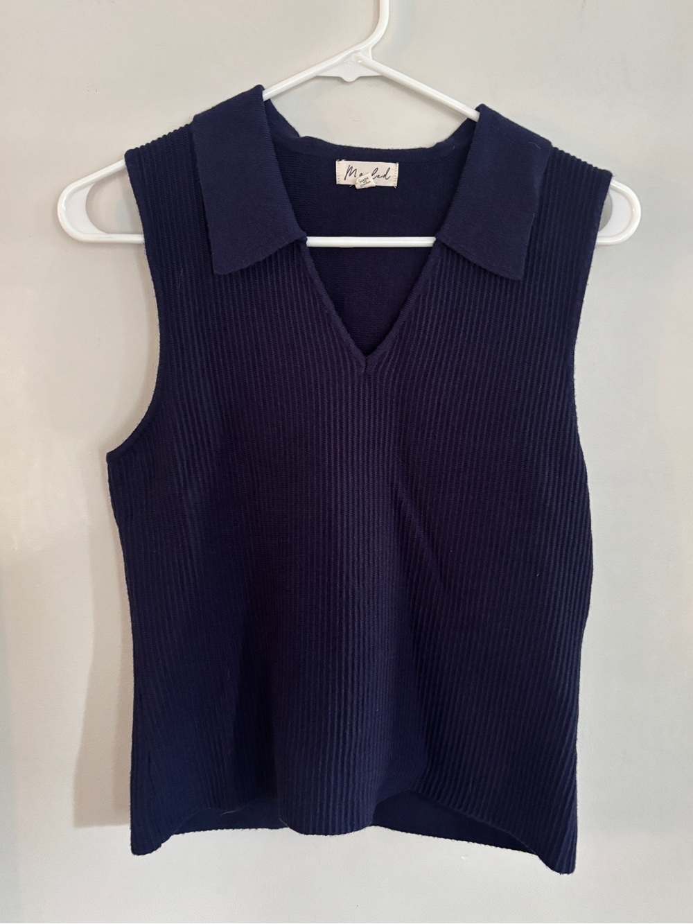 Marled Ribbed Navy Collared Sweater Tank Top Size Large